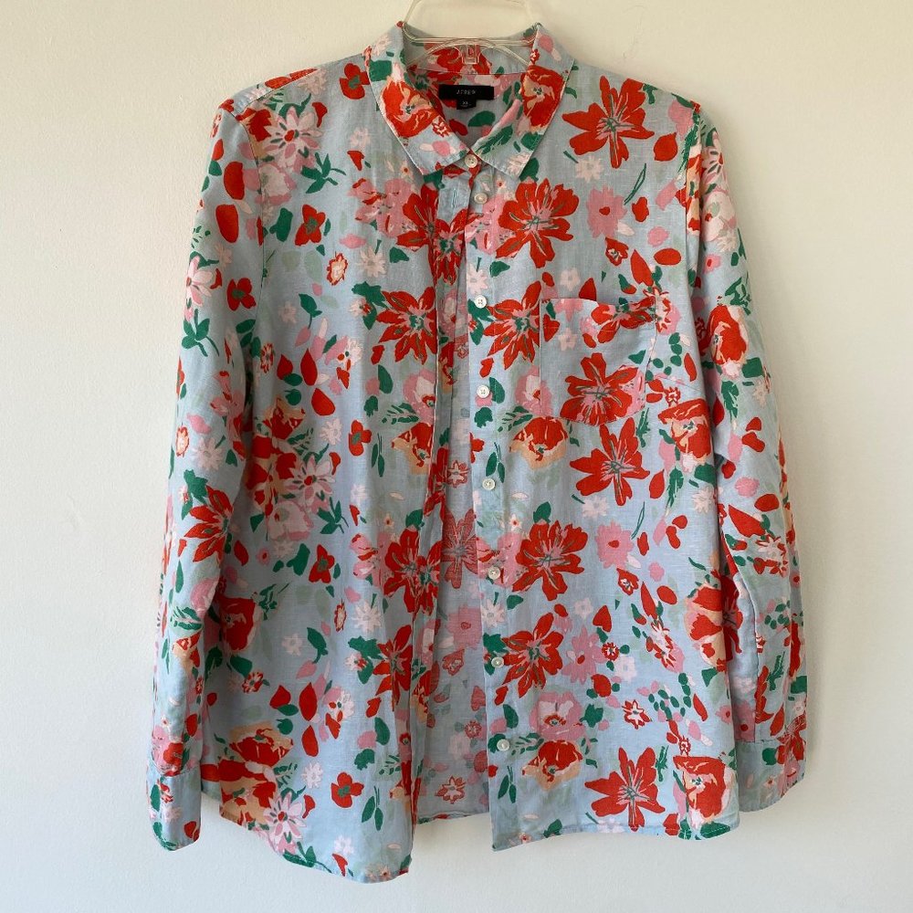 J.Crew Linen Blend Floral Button Down Size XL